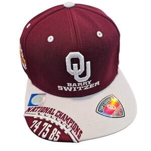 Vtg Oklahoma Sooners Barry Switzer Era National Champions Snapback Hat Red OU